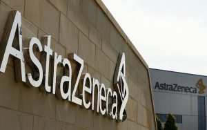 A sign is seen at an AstraZeneca site in Macclesfield