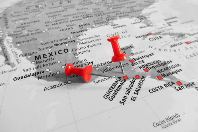 Red marker over Guatemala