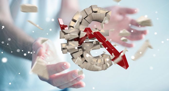 Businessman with exploding euro currency 3D rendering