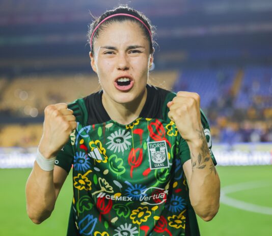 Jacqueline Ovalle es la sexta futbolista en meter 100 goles en la Liga MX Femenil. / Foto: Tigres Femenil