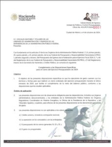 la Secretaría de Hacienda pidió a las Oficialías Mayor de dependencias y organismos de la administración pública acatar una serie de condiciones 