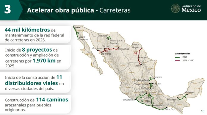 Durante 2025, el gobierno de la presidenta Claudia Sheinbaum concretará inversiones por más de 33,000 millones de pesos en obras de infraestructura social para escuelas, hospitales y pueblos indígenas. En 2025, además, se iniciará la construcción de 7 proyectos de inversión mixta en carreteras y puentes. Durante 2025, el gobierno de la presidenta Claudia Sheinbaum concretará inversiones por más de 33,000 millones de pesos en obras de infraestructura social para escuelas, hospitales y pueblos indígenas. En 2025, además, se iniciará la construcción de 7 proyectos de inversión mixta en carreteras y puentes.