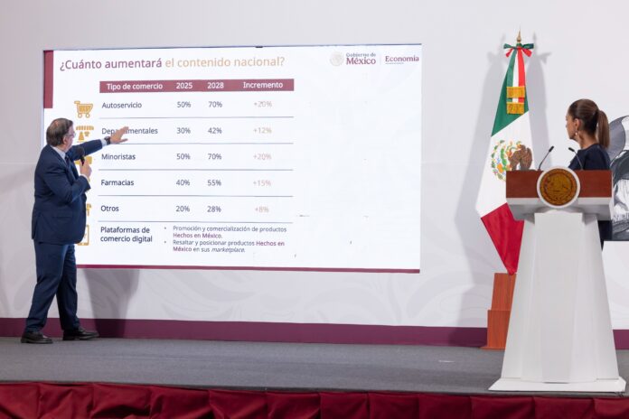 Sheinbaum lanza plan para llenar tiendas con productos hechos en México: 22 grupos empresariales asumen el compromiso Sheinbaum lanza plan para llenar tiendas con productos hechos en México: 22 grupos empresariales asumen el compromiso