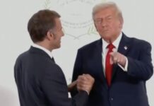 Y tras firmar la paz en Israel y Gaza, Trump le destroza la mano a Macron...