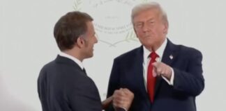 Y tras firmar la paz en Israel y Gaza, Trump le destroza la mano a Macron...