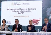 La presidenta Claudia Sheinbaum encabezó este martes la firma de la renovación del Paquete Contra la Inflación y la Carestía ( PACIC ), en coordinación con empresas productoras y cadenas de autoservicio, con el objetivo de mantener en 910 pesos el precio de los 24 productos que integran la canasta básica durante los próximos seis meses.