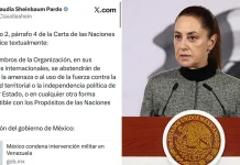 México rechaza acciones militares de Estados Unidos en Venezuela y llama a respetar el derecho internacional El Gobierno de México rechazó las acciones militares ejecutadas de manera unilateral en las últimas horas por fuerzas armadas de los Estados Unidos de América contra objetivos ubicados en territorio de la República Bolivariana de Venezuela, al señalar que contravienen el artículo 2 de la Carta de la Organización de las Naciones Unidas (ONU).