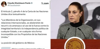 El Gobierno de México rechazó las acciones militares ejecutadas de manera unilateral en las últimas horas por fuerzas armadas de los Estados Unidos de América contra objetivos ubicados en territorio de la República Bolivariana de Venezuela, al señalar que contravienen el artículo 2 de la Carta de la Organización de las Naciones Unidas (ONU).