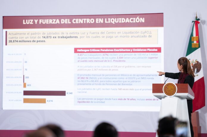 El Gobierno Federal presentó este miércoles un diagnóstico sobre las pensiones más altas que actualmente se pagan a exaltos mandos de confianza en empresas públicas, organismos descentralizados y banca de desarrollo, y anunció el envío de una reforma constitucional al artículo 127 para establecer un tope equivalente al 50 por ciento del salario de la persona titular del Ejecutivo Federal. Durante la conferencia matutina, la secretaria Anticorrupción y Buen Gobierno, Raquel Buenrostro Sánchez, detalló que existen casos de pensiones que superan ampliamente los promedios nacionales e incluso las percepciones de la Presidenta Claudia Sheinbaum Pardo. Pensiones en Luz y Fuerza del Centro En la extinta Luz y Fuerza del Centro se reporta un padrón de poco más de 14 mil extrabajadores jubilados, con un costo anual de 28 mil millones de pesos. De ese total, 9 mil 457, es decir el 67 por ciento, reciben pensiones que van de 100 mil a un millón de pesos mensuales, y se documentó al menos un caso que supera el millón de pesos al mes. A ello se suma un subsidio parcial al Impuesto Sobre la Renta que representa 2 mil 400 millones de pesos adicionales al año. Según lo expuesto, estas pensiones llegan a ser hasta 140 veces superiores al promedio nacional, que ronda entre 6 mil 600 y 8 mil 400 pesos mensuales en instituciones como IMSS e ISSSTE. Pemex: pensiones por encima del tabulador vigente En Petróleos Mexicanos hay poco más de 22 mil jubilados del régimen de confianza, con un gasto anual cercano a 25 mil millones de pesos. De ellos, 144 personas reciben montos superiores a los de la Presidenta, lo que implica mil 827 millones de pesos adicionales al año. Además, 618 casos superan el monto anual bruto asignado al director general, y mil 96 jubilados perciben más que el personal en activo bajo el tabulador vigente. En promedio, estas pensiones representan 39 veces el promedio nacional. La Presidenta subrayó que se trata exclusivamente de altos mandos de confianza y no de trabajadores sindicalizados ni de base. CFE y banca de desarrollo En la Comisión Federal de Electricidad se registran 54 mil jubilados del régimen de confianza, con un gasto anual cercano a 41 mil millones de pesos. De ese total, 2 mil 199 personas reciben montos superiores al salario presidencial, lo que representa casi 4 mil 500 millones de pesos adicionales al año. Asimismo, 45 mil 680 casos superan el promedio de pensiones del ISSSTE y 8 mil 157 exceden el promedio del IMSS. En la banca de desarrollo también se identificaron casos relevantes. En Nacional Financiera nueve personas superan el salario presidencial dentro de un padrón de casi mil 500 jubilados, con un costo anual de 643 millones de pesos. En Banco Nacional de Obras y Servicios Públicos son 19 los jubilados que perciben más que la titular del Ejecutivo, con un gasto anual de mil 29 millones de pesos. En Banco Nacional de Comercio Exterior se identificaron 22 casos similares dentro de un padrón de 966 personas jubiladas. Reforma al artículo 127: pensiones sin privilegios Ante este panorama, Sheinbaum anunció el envío al Senado de una iniciativa de reforma al artículo 127 de la Constitución Política de los Estados Unidos Mexicanos para establecer que las pensiones de exaltos mandos de confianza en paraestatales no podrán exceder el 50 por ciento de la remuneración de la persona titular del Ejecutivo Federal. La consejera jurídica del Ejecutivo Federal, Esthela Damián Peralta, explicó que la propuesta se basa en los principios de austeridad republicana, humanismo mexicano y responsabilidad financiera, y contempla como excepción las pensiones previstas en contratos colectivos o condiciones generales de trabajo, por lo que no afectará a trabajadores sindicalizados o de base. La Presidenta aclaró que la reforma no modificará lo ya devengado, pero que, una vez aprobada por el Congreso, los pagos futuros deberán ajustarse al nuevo límite constitucional. “Estamos hablando de altos mandos que pudieron haber trabajado uno o dos años como directores y hoy reciben hasta un millón de pesos mensuales de pensión. Eso ya no puede seguir ocurriendo en un gobierno que busca eliminar privilegios”, afirmó. La iniciativa será discutida en el Congreso como reforma constitucional.