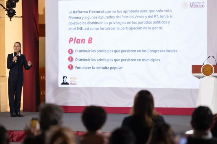 Sheinbaum anuncia “plan B” de reforma electoral para reducir privilegios y ampliar participación ciudadana