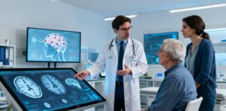 Estimulación cerebral profunda en Parkinson explicada por especialistas durante evaluación neurológica en un entorno clínico.